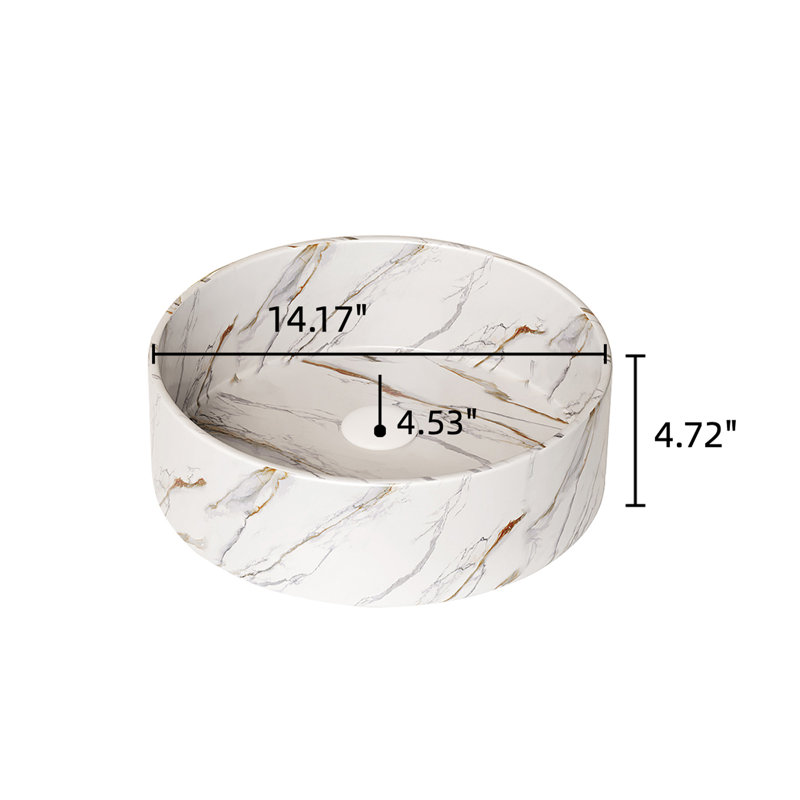 Lavabo vasque rond 14 po avec finition en pierre, lavabo de comptoir moderne pour meuble-lavabo, blanc brillant, Marble