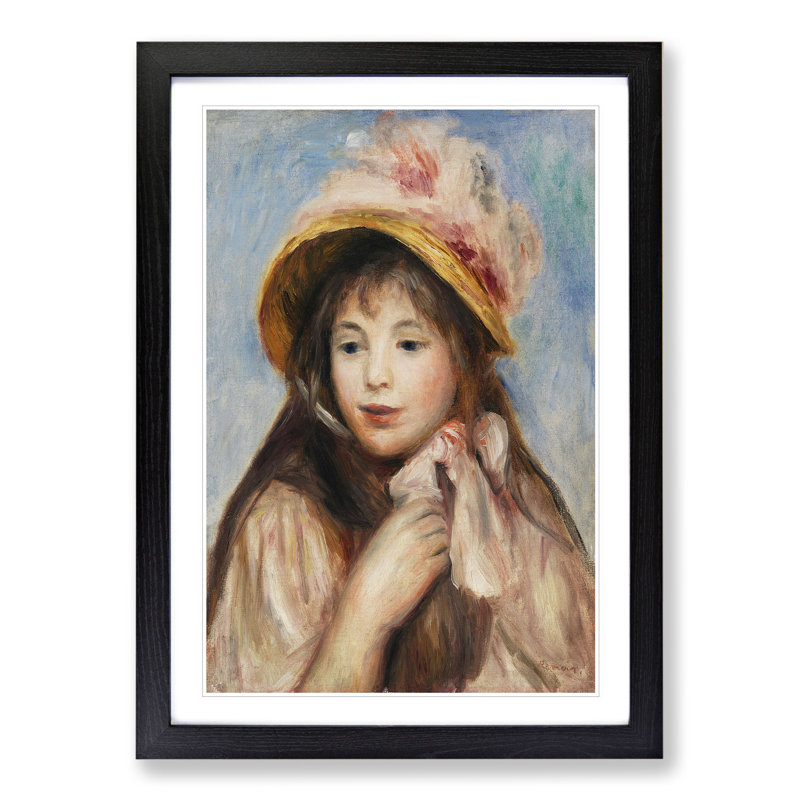 Pink Bonnet by Pierre-Auguste Renoir - Picture Frame Painting, 90cm H x 65cm W x 2cm D, Black Framed