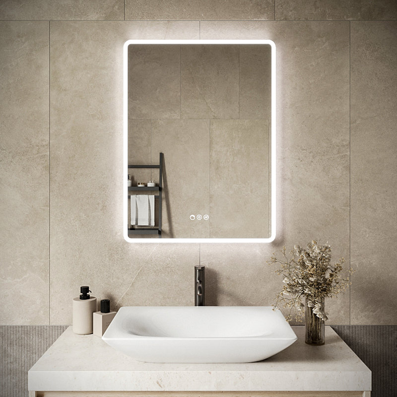 Miroir de salle de bain rectangulaire à DEL sans cadre avec désembueur Streamline, intensité variable, changement de température de couleur