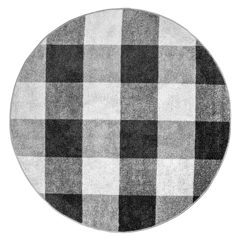Vasag Plaid Power Loom Performance Black/ Gray/ White Rug, Square 6'
