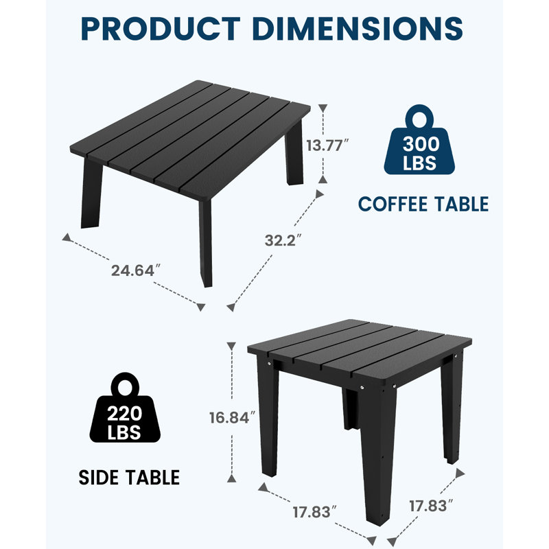 Table basse d'extérieur 2 pièces Hdpe, Noir/gris