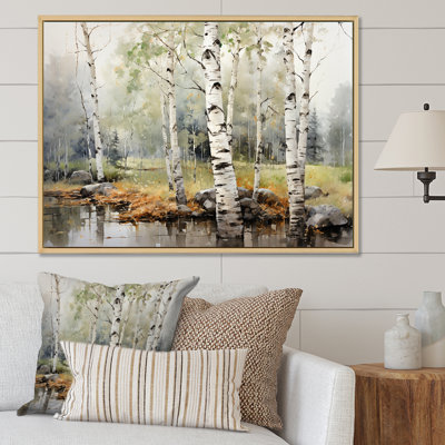 Green Birch Wood Beauty I - Tree Birch Framed Canvas Print