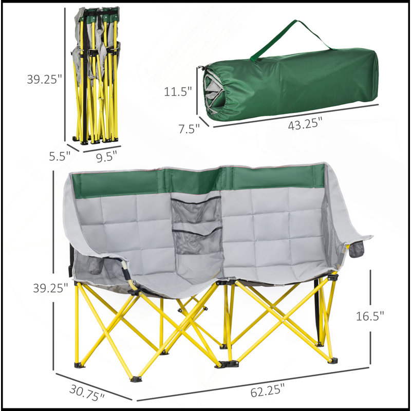 Loveseat Style Camping Chair, Oversized Folding Lawn Chair with Carry Bag & Cup Holders, for Outdoor, Beach, Picnic, Hiking, Travel