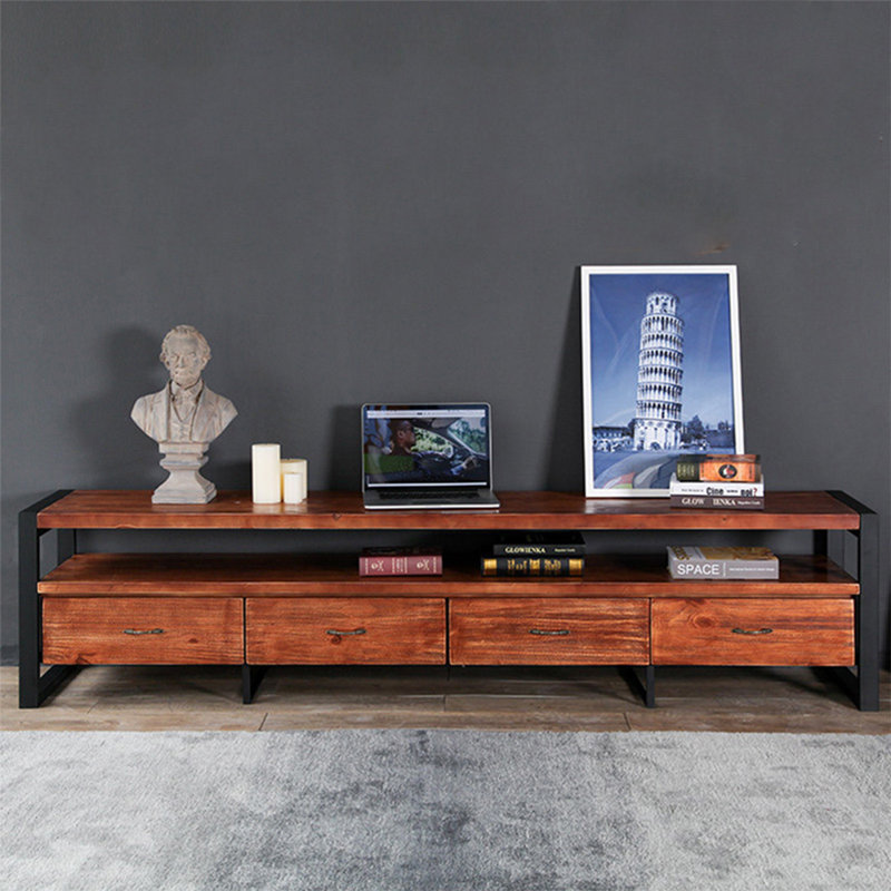 Industrial Solid Wood TV Stand with Drawers