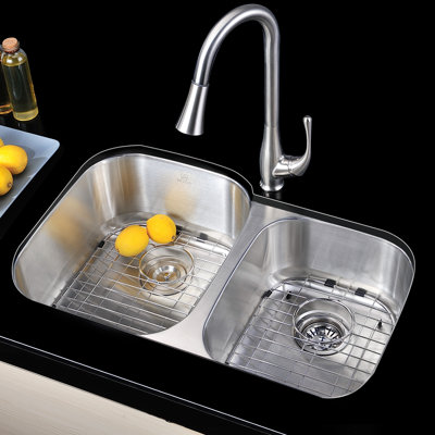 Moore 32'' L Double Bowl Stainless Steel Kitchen Sink