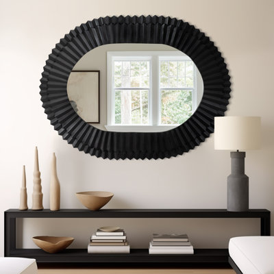 Élégant miroir mural ovale, cadre texturé noir, pièce décorative, 24 x 36 po - décoration intérieure inspirante, parfaite pour les espaces de vie