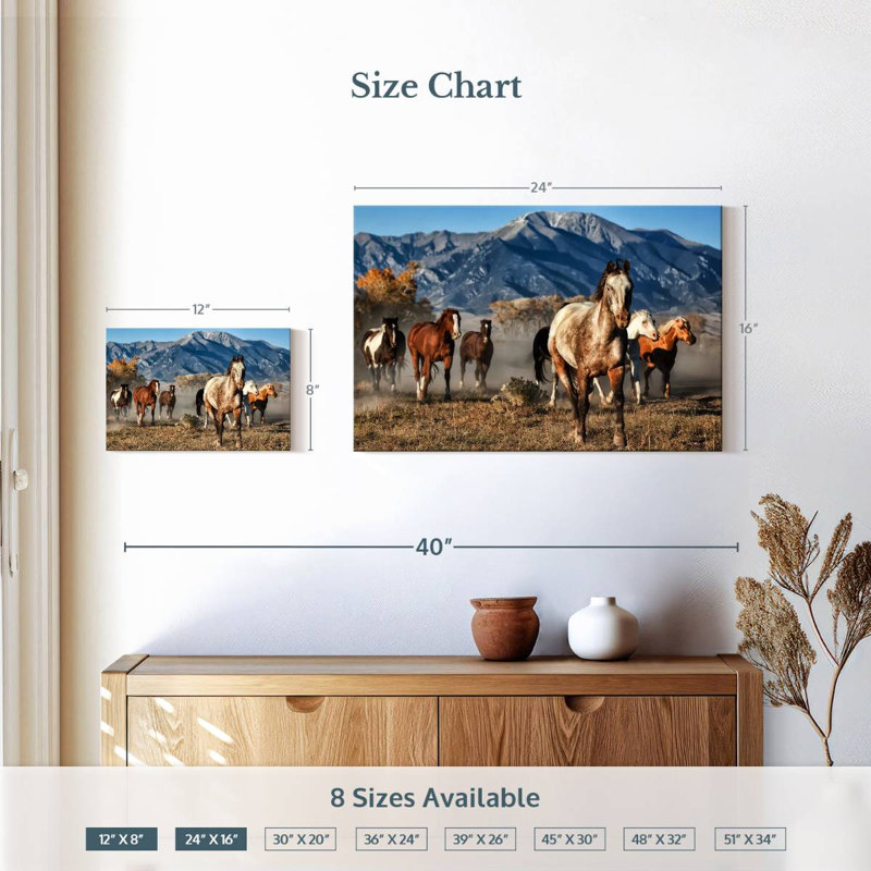 Brampt Running Horses With Mountain Backdrop, 16" H x 24" W