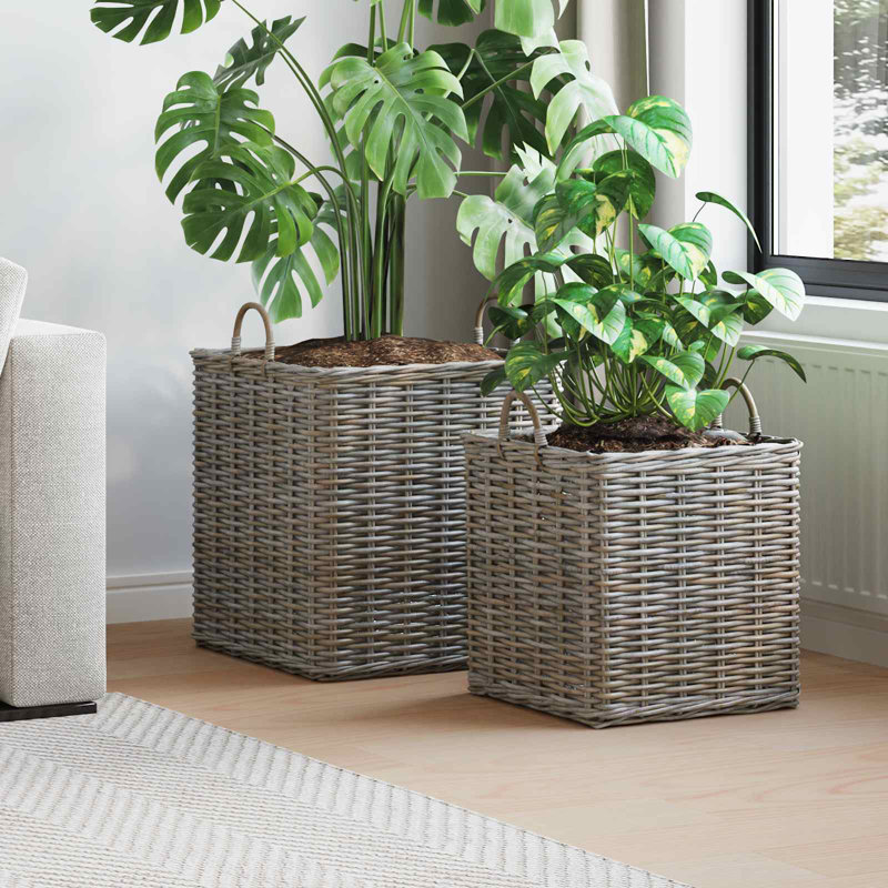  Planter Basket With Storage 2 Pcs Lacak Rattan Decor Decorative Indoor, Grey
