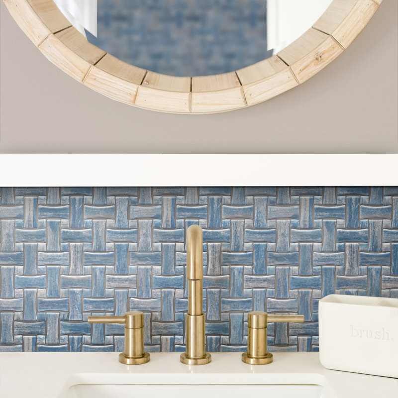 Cassis Dog Bone Basketweave 10 In. X 10 In. Porcelain Mosaic Tile, Blue