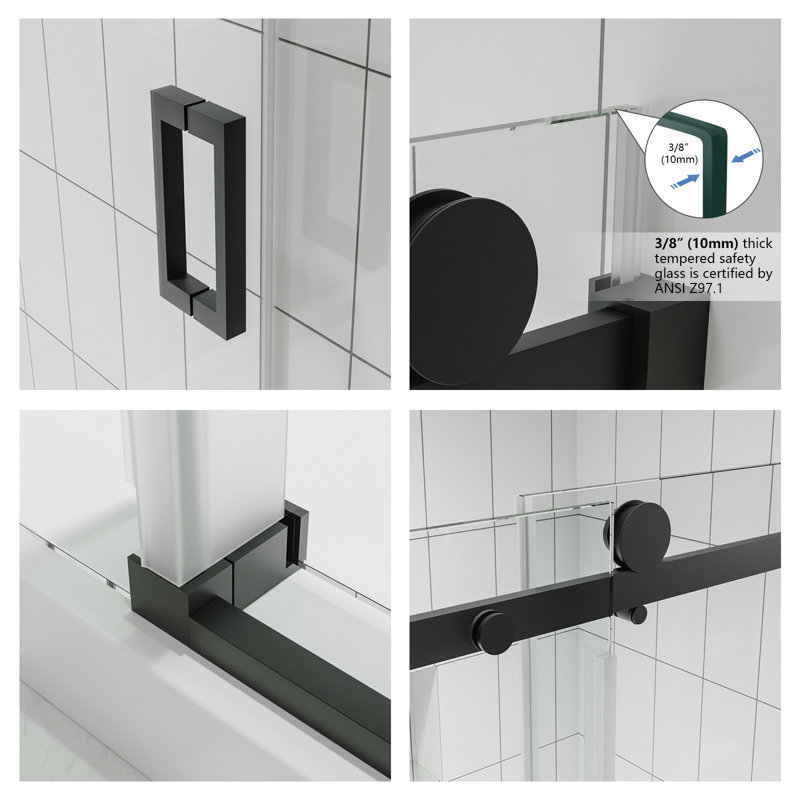 Serenity 56"-60''W x 72'' H Single Sliding Frameless Shower Door in Matte Black with 3/8" Clear Glass, Matte Black
