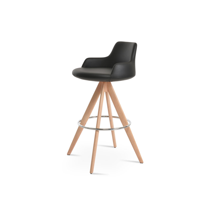 Tabouret de derviche, Similicuir noir, Naturel, Tabouret de bar (siège d'une hauteur de 29,5 po)