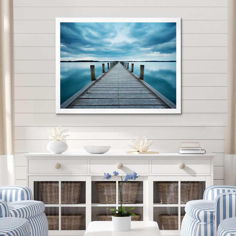 Décoration murale Pier of Tranquility, Cadre simple blanc, H 16 po x l 32 po x P 1 po