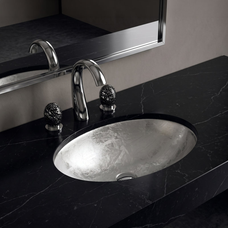 Flou Undermount Modern Bathroom Sink, Silver Leaf