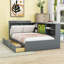 Lit plateforme simple en bois avec plateau de rangement rotatif, tiroirs et tablettes intégrées-1926701421