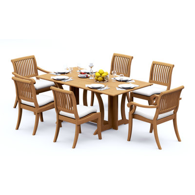 Ensemble de salle à manger 9 pièces en bois de teck de qualité A: console rectangulaire pliante Warwick et chaises empilables Appel (2 et 6 chaises sans accoudoirs) # 11AB1502