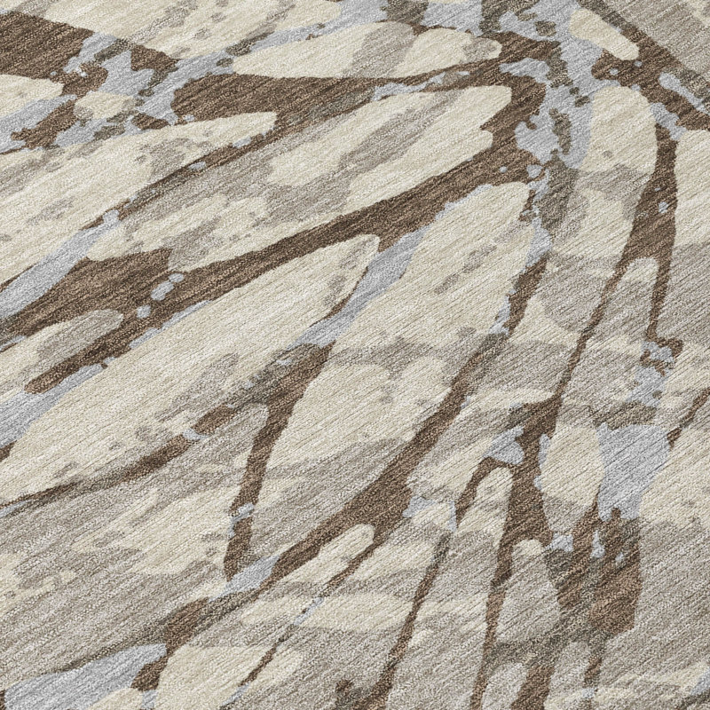 Tapis abstrait lavable à la machine intérieur / extérieur ACN2651, Taupe, 9 pi x 12 pi