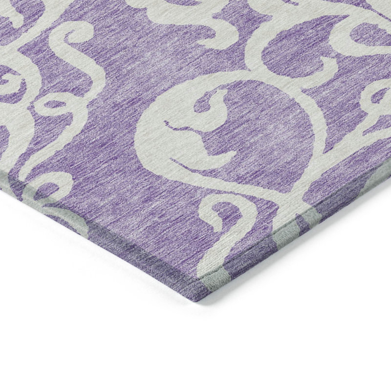 Purple and White Synthetic Flat Woven Rectangular Rug