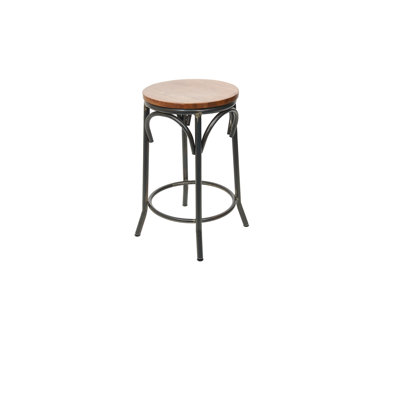 Henry Cross Back Backless Counter Height Stool, Autumn Ash Wood Seat - Steel Frame - Distressed Finish