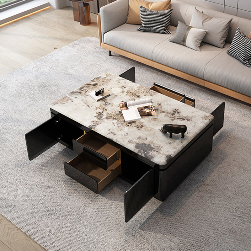 Table basse Luxury-lite rectangulaire en marbre, H 18,11 po x L 55,11 po x l 31,49 po, Black/Gray