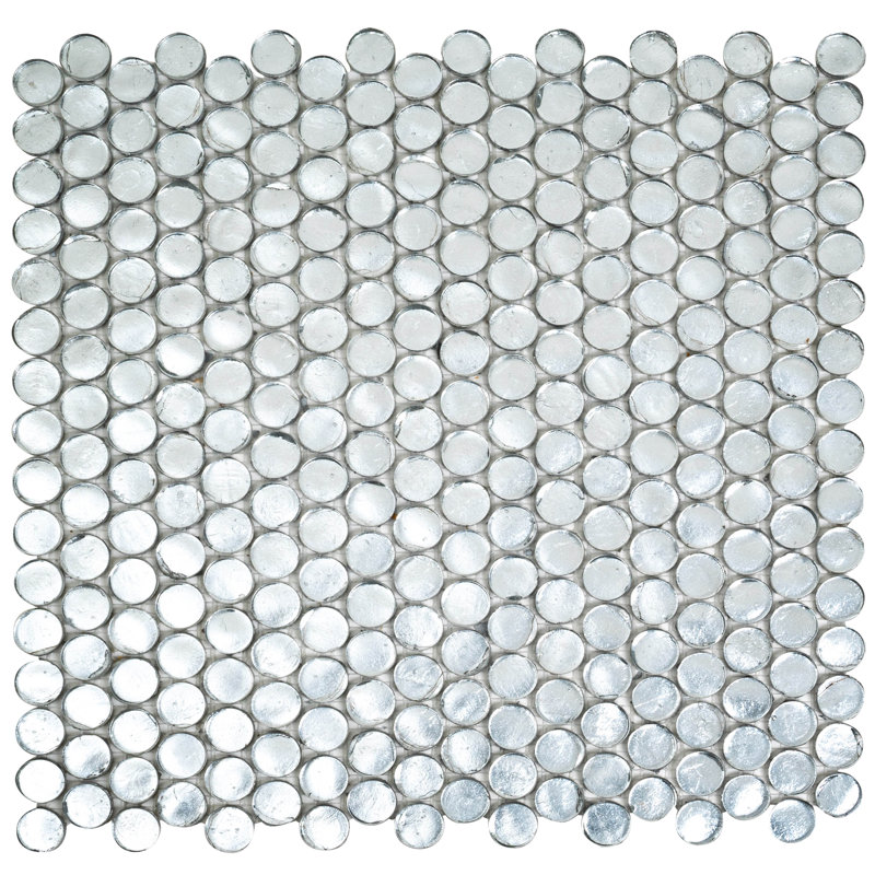 0.8" x 0.8" Glass Penny Round Mosaic Wall & Floor Tile, Silver