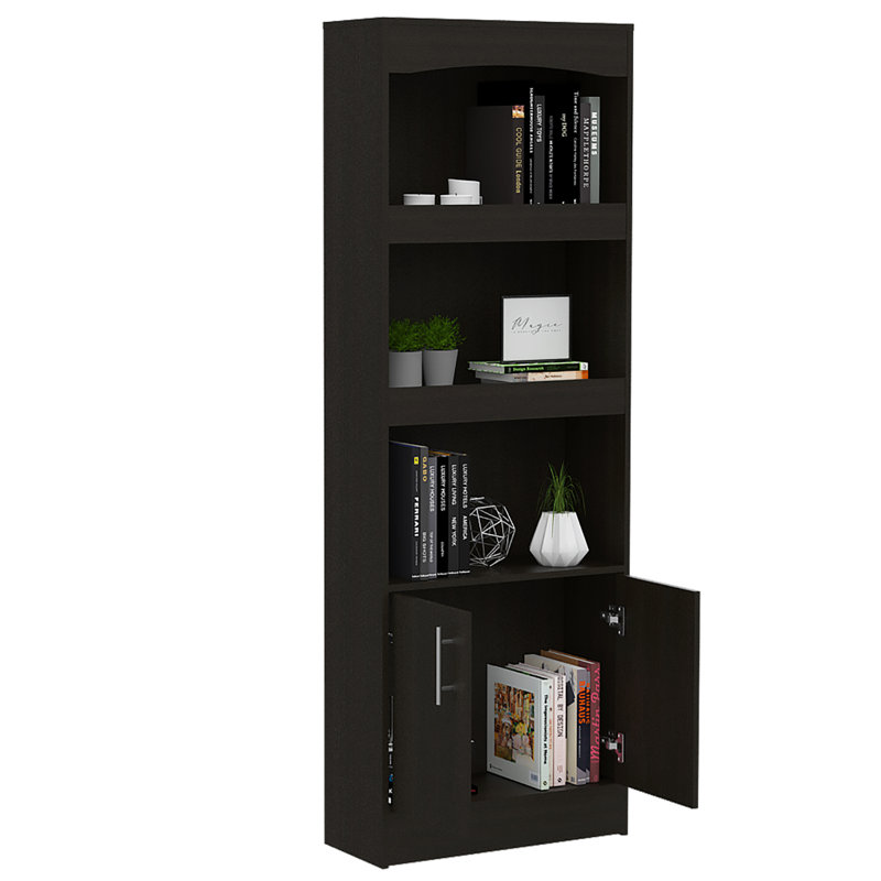 Bibliothèque Durango, trois tablettes, armoire à deux portes, Noir