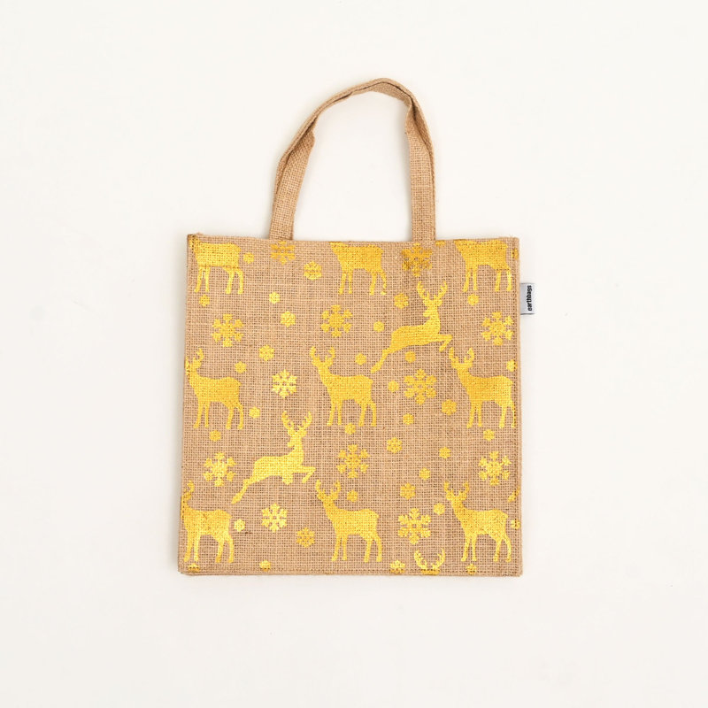 Sac-cadeau de Noël | Sac en jute imprimé et plastifié | Naturel