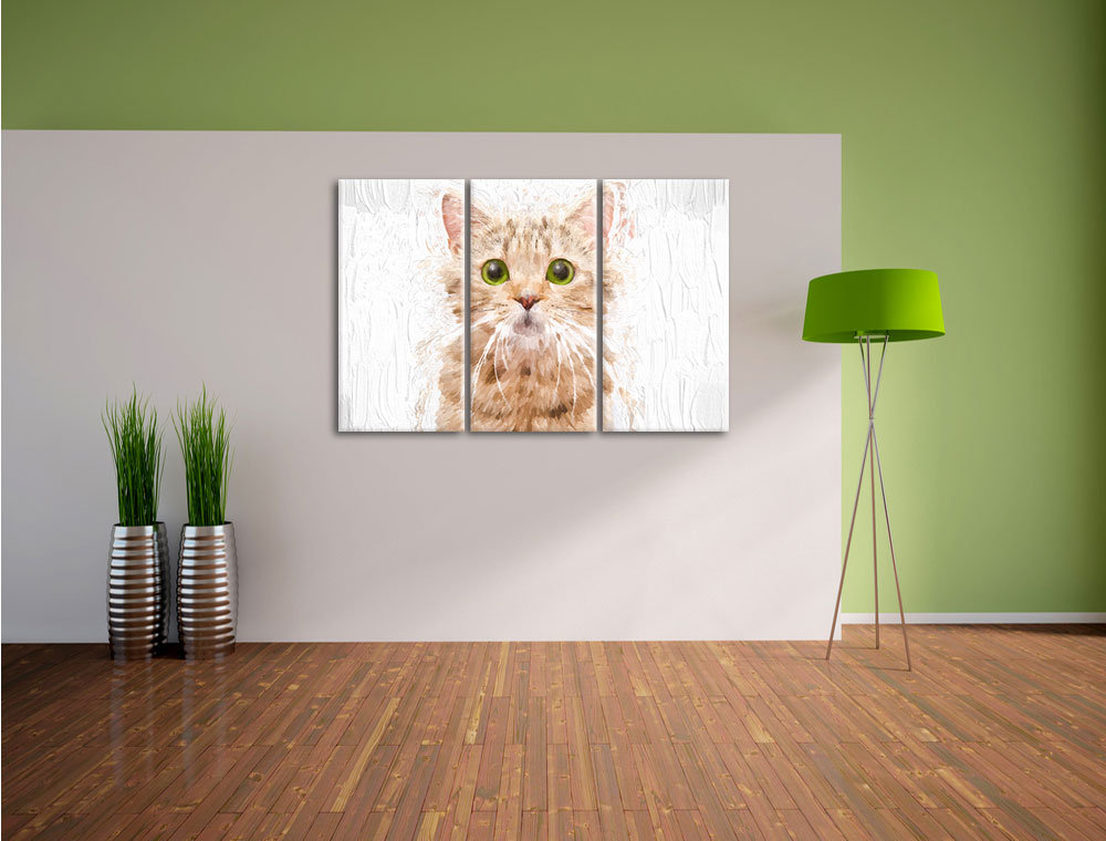 3-tlg. Leinwandbilder-Set „Portrait einer Scottish Straight Katze“, Grafikdruck