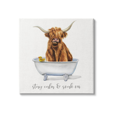Baignoire Arya Highland, "Stay Calm Soak On" par Donna Brooks - Art textuel sur bois