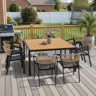 8 - Person Aluminum Outdoor Dining Set With Stacking Chairs And Umbrella Hole