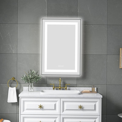 Miroir de salle de bain 96 x 48 pouces à DEL avec cadre en aluminium, miroir de meuble-lavabo mural, anti-buée, mémoire, 3 couleurs, réglable en continu