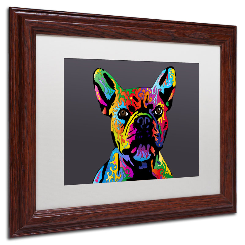 Bouledogue français gris, impression encadrée, H 11 po x l 14 po x P 0,5 po, Blanc, Encadrement brun