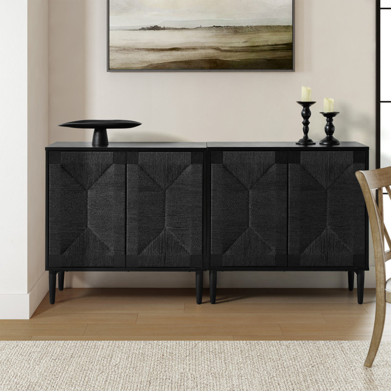 Carreiro 32"W Woven Transitional 2-Door Accent Cabinet (Set of 2), Black