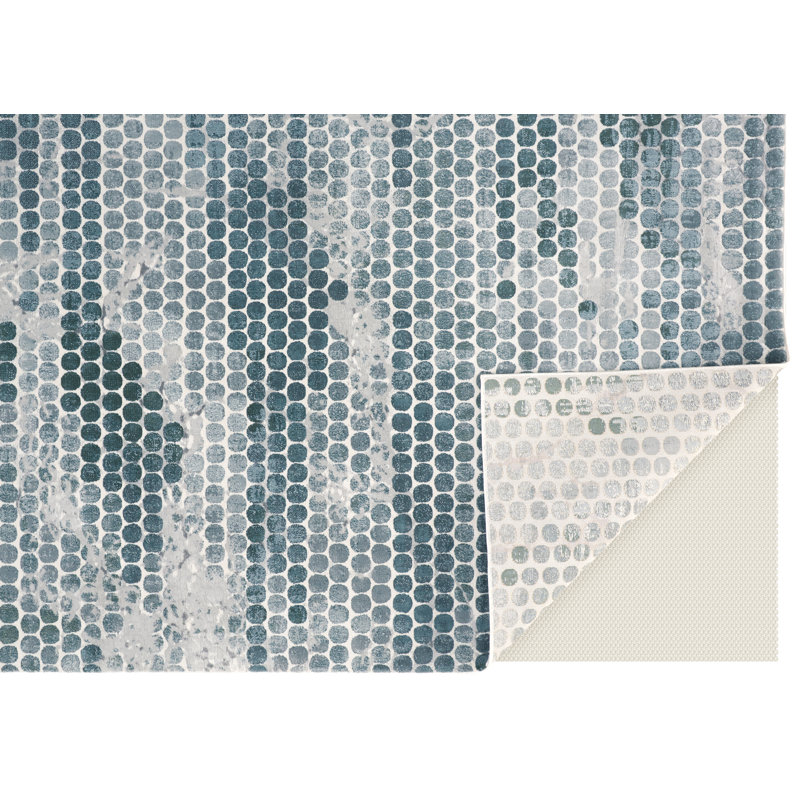 Tapis bleu sarcelle à pois Aybek Aybek, Rectangle 5 pi 3 po x 7 pi 6 po