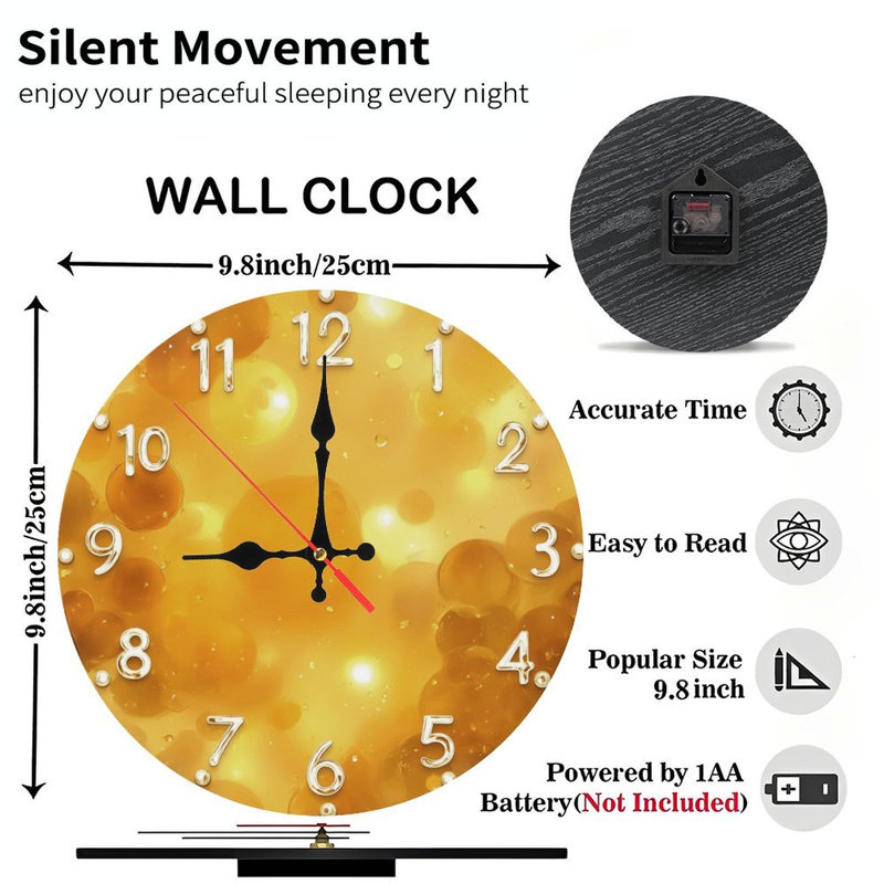 Horloge avec liquide doré