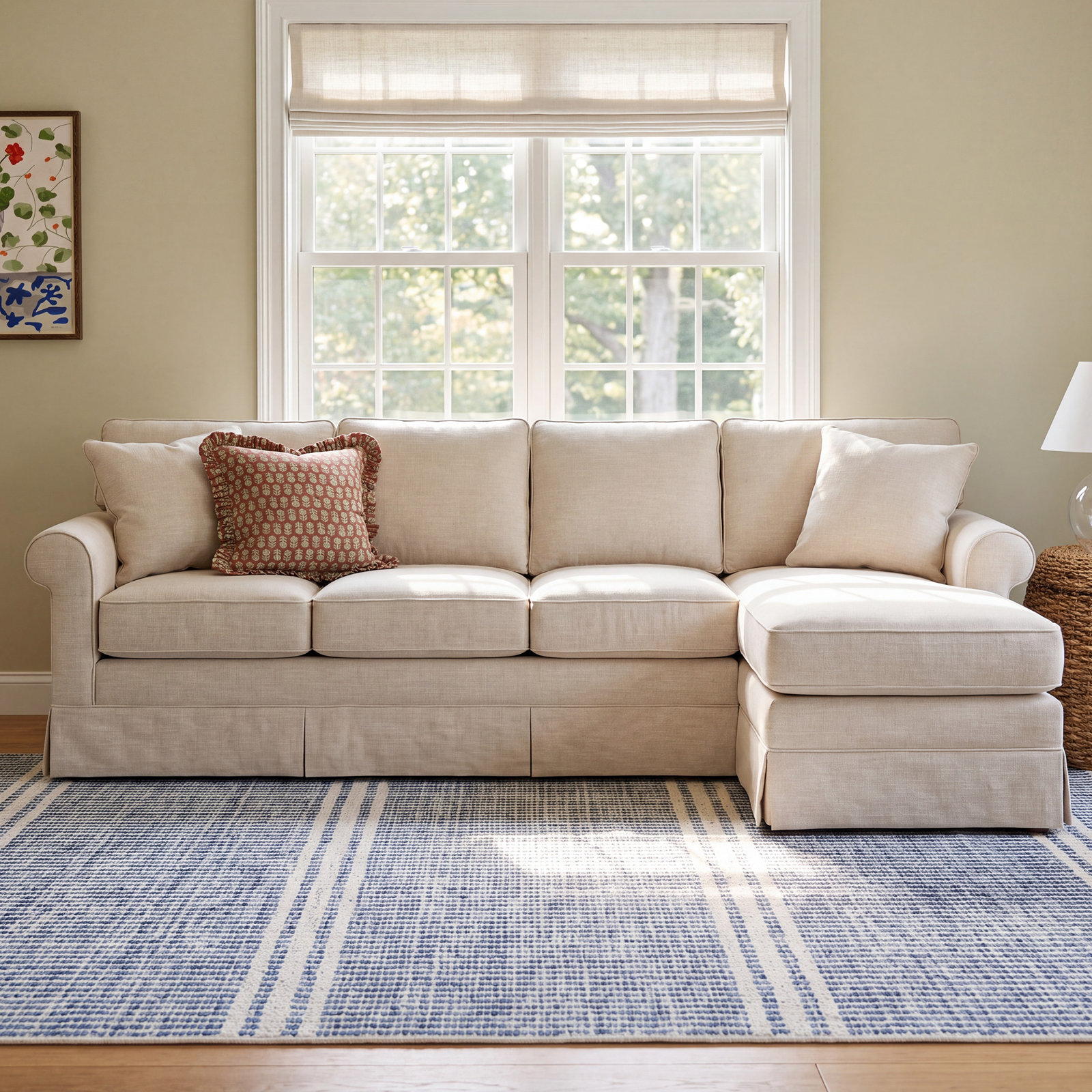 Friedman Sleeper Sectional with Chaise, Right Hand Facing, Lena Sand Performance Linen Blend