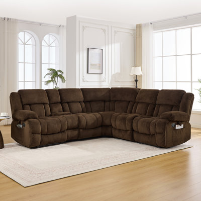Canapé modulaire inclinable manuel à 5 places en velours doux avec porte-gobelets et rangement