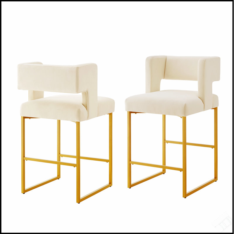 Tabourets de bar à hauteur de comptoir de style moderne avec dossier ouvert carré unique, velours doux et structure en fer durable