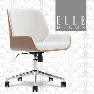 Chaise de bureau Elle Decor Ophelia, dossier et siège courbés courbés, base pivotante chromée, tissu