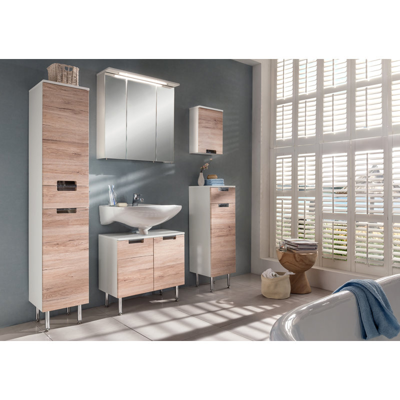 Mars Freestanding Bathroom Storage Cabinet, White / Oak Nature Decor