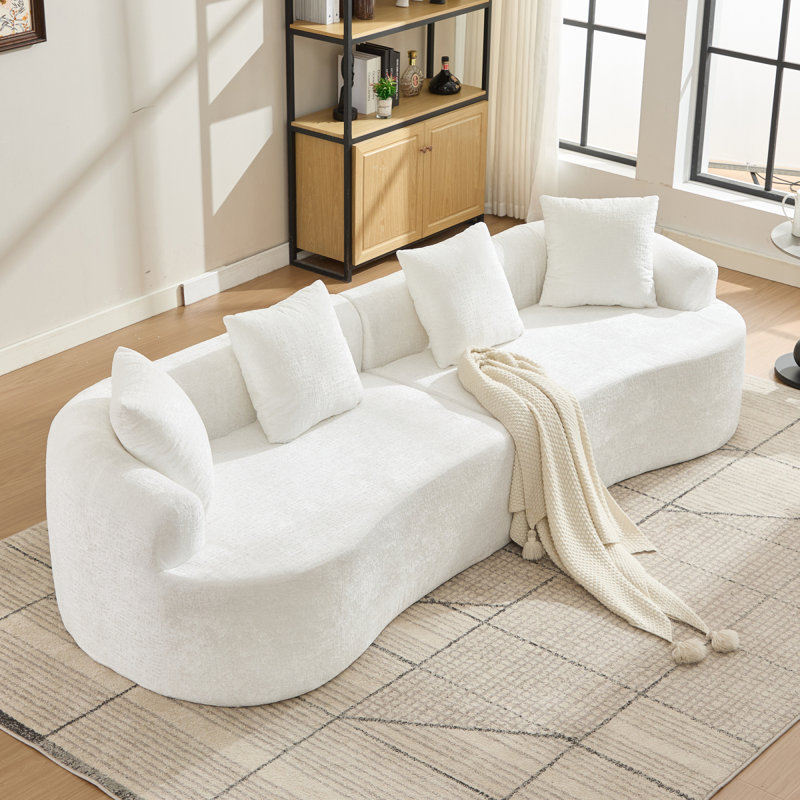 Causeuse incurvée, petit canapé en chenille avec 3 coussins, canapé profond pour appartement, salon, aucun assemblage requis