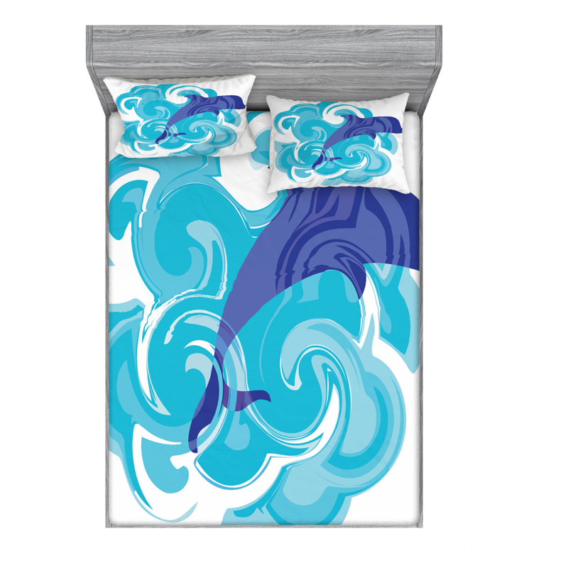 Dolphin Microfiber Sheet Set, Queen Sheet Set + Fitted Sheet + 2 Pillowcases