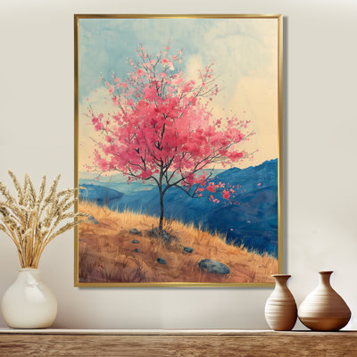 Pink Blue Cherry Blossom Tree Meadow Dream III - Cherry Blossom Wall Art Print