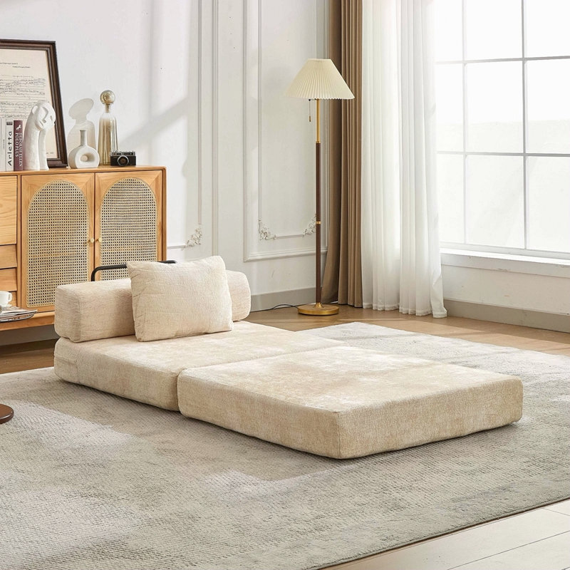 Canapé à compression, canapé-lit convertible au sol avec structure de forme fixe, canapé modulaire à assise simple sans os, sans assemblage requis, tissu chenille, pour la chambre à coucher du salon