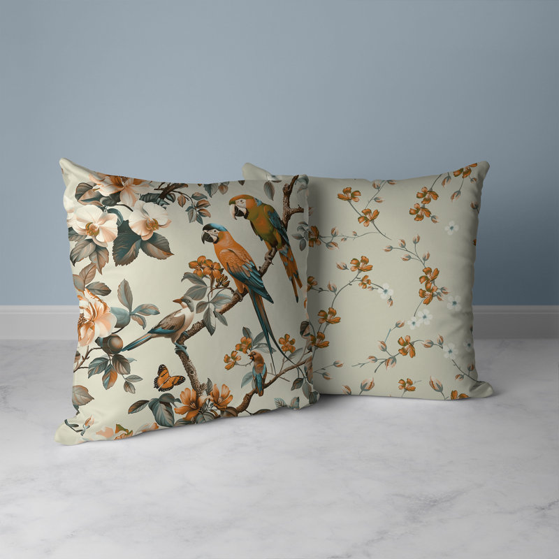 Coussin Parrot Petals Paradise, Bleu / Orange, H 18 po x l 18 po