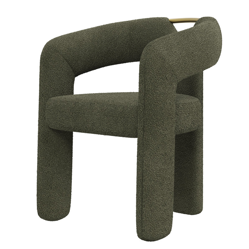 Modern Boucle Upholstered Armchair, Green