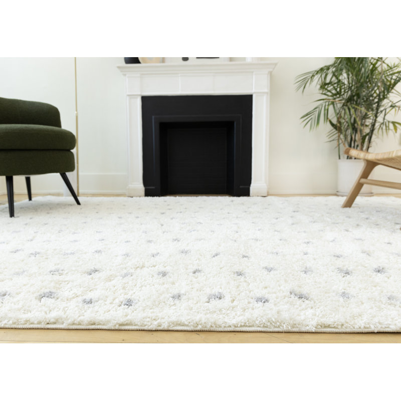 Eisenach Cream Grey Dots Soft Shag Area Rug, Rectangle 6'7" x 8'6"