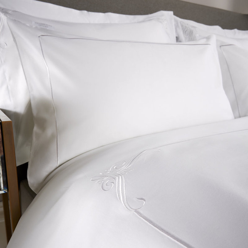 600 Thread Count Embroidered Motif Corner Duvet Cover , Double Duvet Cover, White
