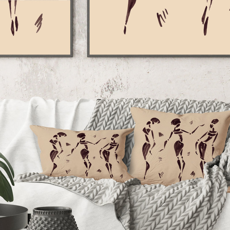 Coussin décoratif à imprimé abstrait "Abstract Brown Dancers", 16 po x 16 po