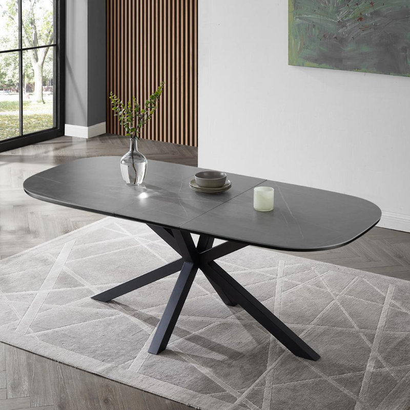 Verona Extendable Oval Metal Base Dining Table, Grey