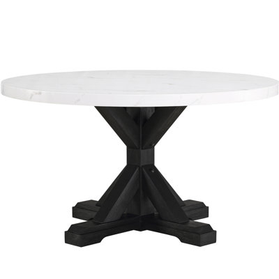 Superbe table ronde en faux marbre blanc avec pieds noirs, pouvant accueillir 4 personnes avec plateau de repas et sièges élégants